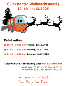 Bürgerbus Weihnachtsmarkt Glückstadt Bürgerbus Weihnachtsmarkt Glückstadt (c) Stadt GLückstadt, Brockmüller